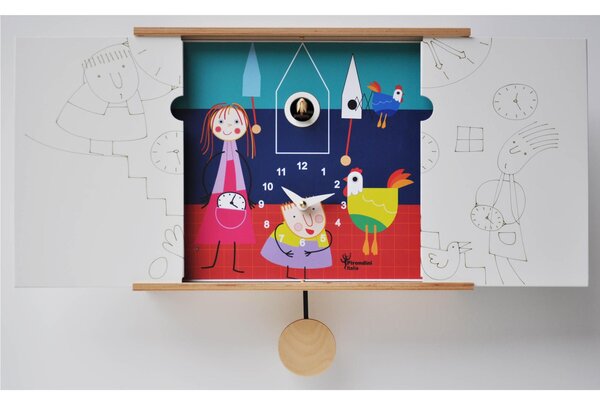 Wall Cuckoo Clock IL CUCU' DEL RE GALLO 30-50x12xh22 cm Foldable MDF Case, Lacquered Colour Made In Italy
