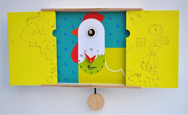 Wall Cuckoo Clock IL CUCU' DEL RE_GALLO 30-50x12xh22 cm, Foldable Lacquered MDF Case, Colour Made In Italy