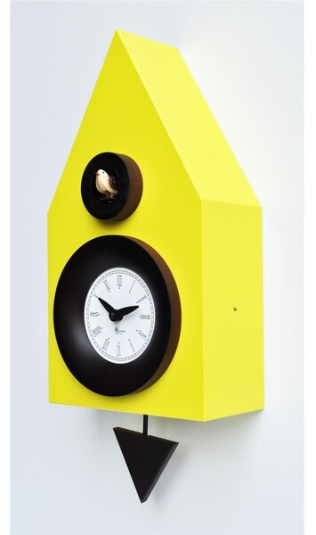 Dark Cuckoo Pendulum Clock 20x12xh40 cm made with Lacquered MDF and Turned Solid Beech Details in Sulphur Yellow Colour