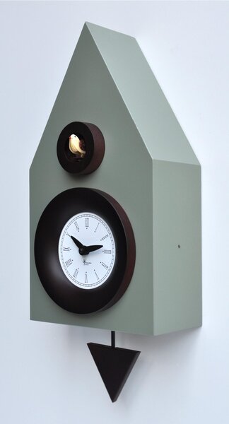 Cuckoo Clock Dark 20x12xh40 cm Made with Lacquered MDF and Solid Beech Turned Details in Cement Grey Colour