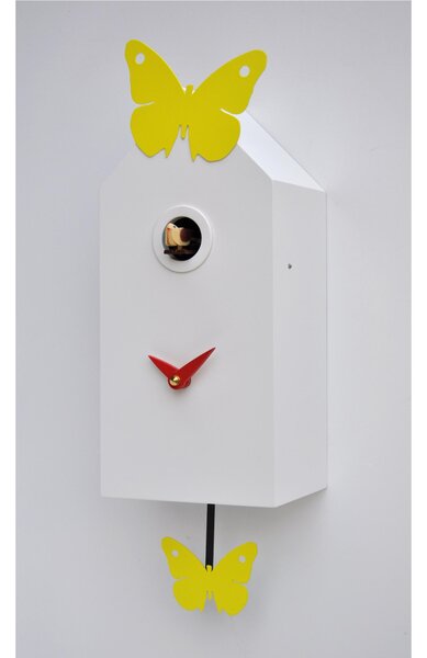Wall Cuckoo Clock Farfalline 26x10xh12 cm with Lacquered MDF Case, Metal Butterflies Positionable with Magnet