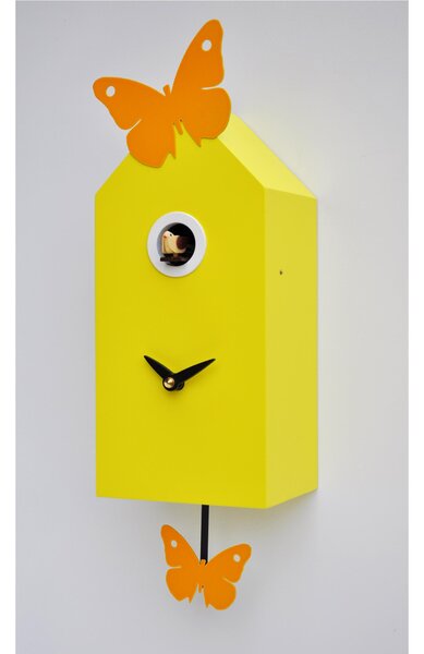 Wall Cuckoo Clock with Butterflies 26x10xh12 cm, Lacquered MDF Casing, Metal Butterflies with Magnetic Positioning