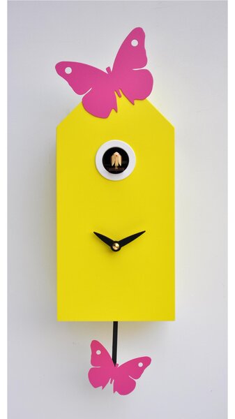 Wall Cuckoo Clock Farfalline 26x10xh12 cm Lacquered MDF Case, Metal Butterflies Positionable with Magnet