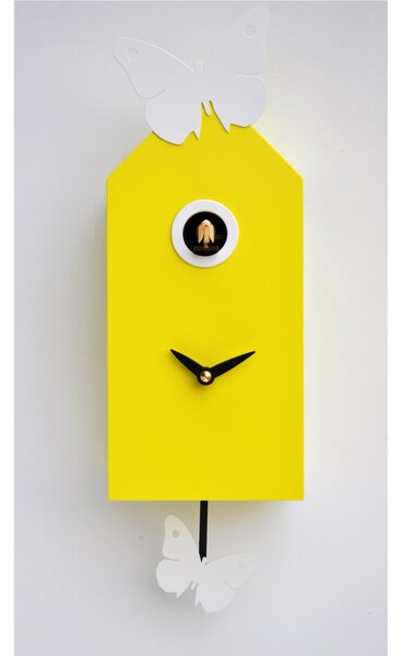 Wall Cuckoo Clock with Butterflies 26x10xh12 cm, Lacquered MDF Case, Metal Butterflies with Magnet Positioning