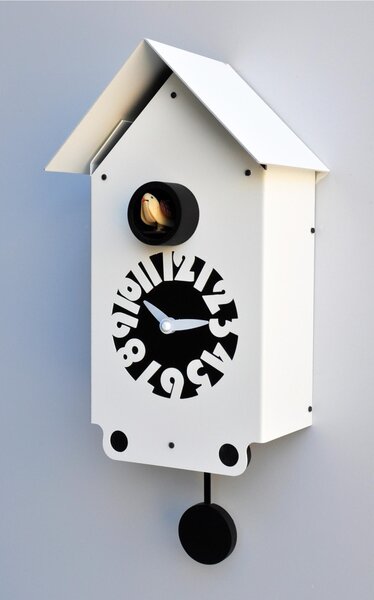 Wall Cuckoo Clock Cottage 12x17xh30 cm Silver Plated Metal Case Birch White Dial