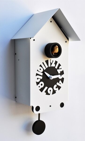 Wall Cuckoo Clock Cottage 12x17xh30 cm Silver Plated Metal Case Birch White Dial