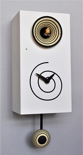 Spirale Cuckoo Wall Clock 13x12xh25 cm, White Lacquered MDF Metal Case ral 9010