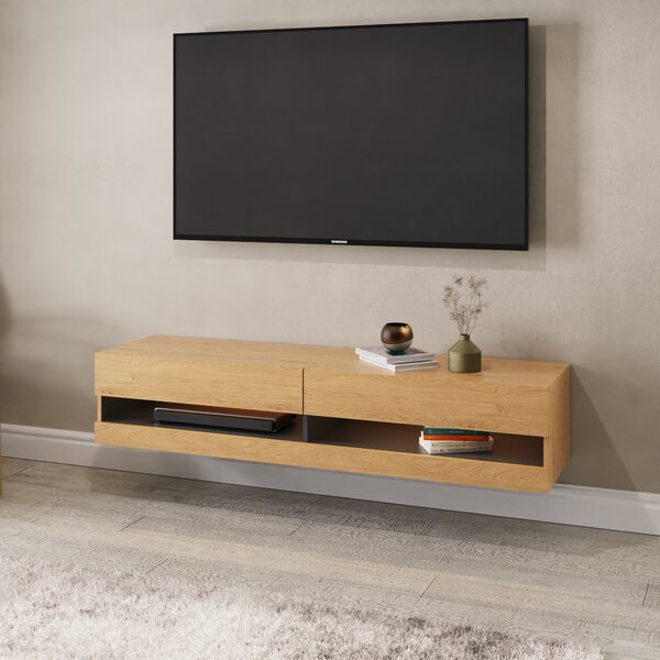 Delta 150cm Wall TV Unit with LEDs for TVs up to 65" Oak