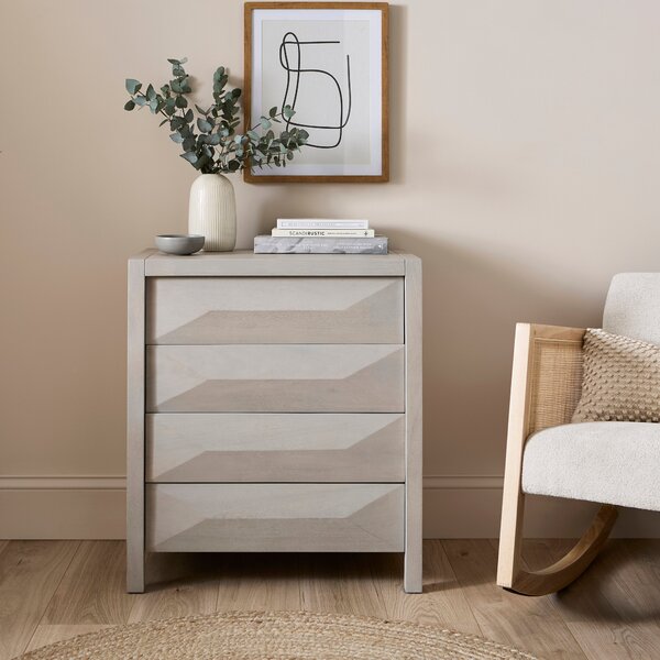 Watkins Grey Wash 4 Drawer Chest, Mango Wood White