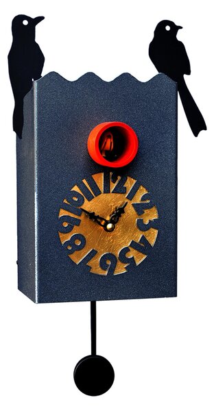 DUETTO Cuckoo Clock 14x13xh28 Black Graphite Lacquered Metal Case