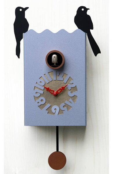 Cuckoo Clock DUETTO 14x13xh28 with Silver-Plated Aluminium Lacquered Metal Case