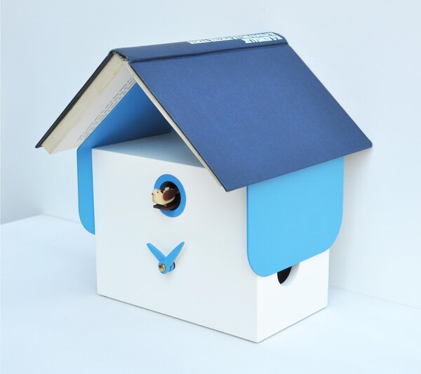 DOTTO Fine Wood Wall and Table Clock 25x11xh25 cm MDF Case, Metal Roof Light Blue Lacquered Bookmark Ral 5012