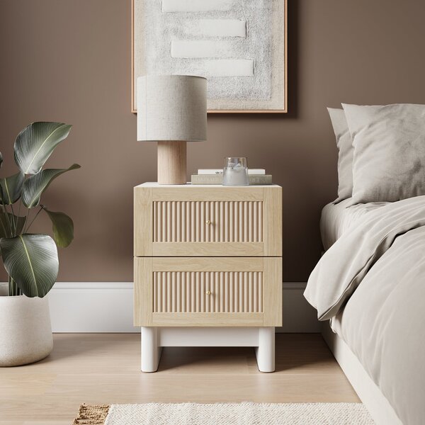 Maeva 2 Drawer Bedside Table, Light Oak Effect Light Oak