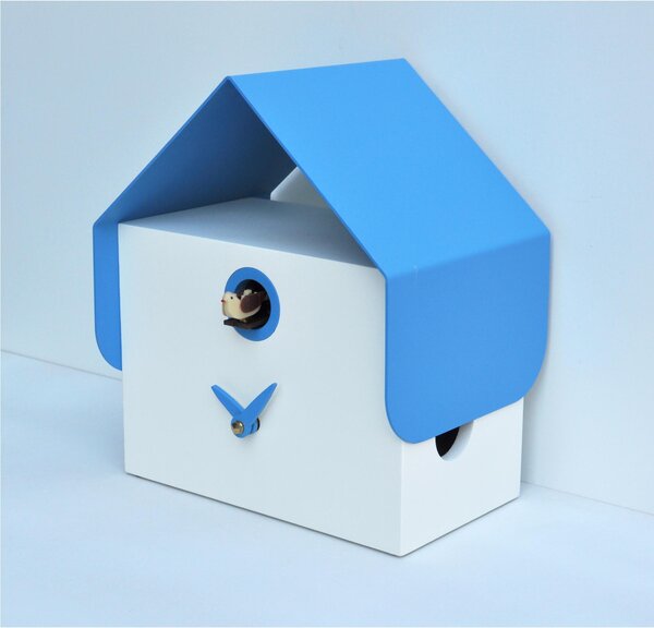 DOTTO Fine Wood Wall and Table Clock 25x11xh25 cm MDF Case, Metal Roof Light Blue Lacquered Bookmark Ral 5012