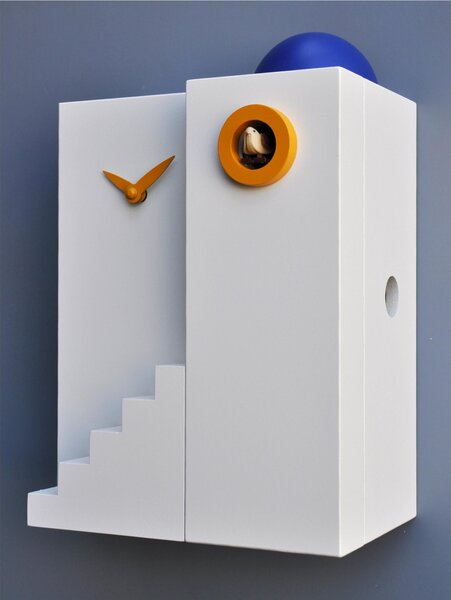 SANTORINI Cuckoo Clock for Wall and Tabletop 20.5x13.5xh30 cm, White Lacquered Birch Case