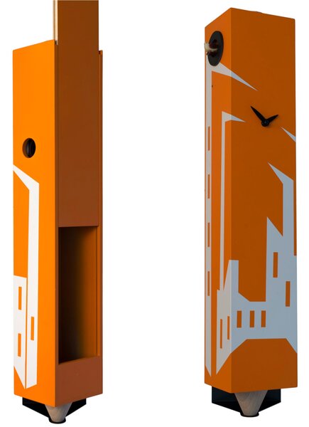 Metropolis Cuckoo Wall Clock 12x13xh66 cm Lacquered MDF Case in Orange Colour