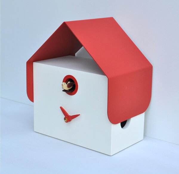 Wall and Table Clock DOTTO in Lacquered Wood 19.5x14xh23 cm MDF Case, Metal Roof Lacquered Red Bookmark Ral 2002