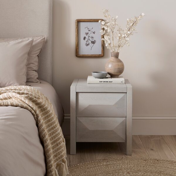 Watkins 2 Drawer Grey Wash Bedside Table, Mango Wood White