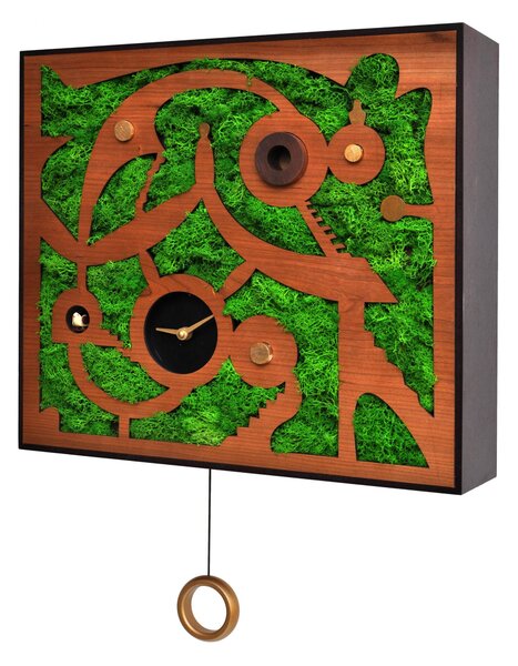 Wall Clock Depicting the Hobbit Forest HOBBITON, MDF Case, Wooden and Green, Dimensions 46x11x41 cm