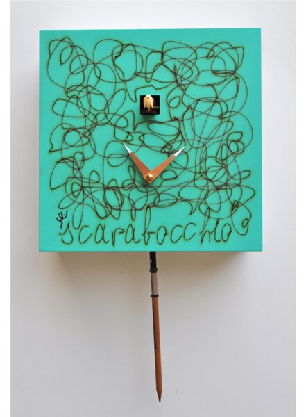 Wall Cuckoo Clock Scribble 24.5x11xh24.5 cm Lacquered MDF Case, Pencil-shaped Pendulum RAL 6027