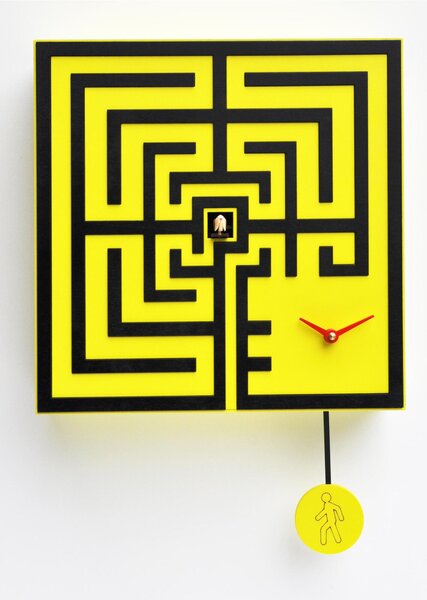 Cuckoo Clock with Pendulum LABIRINTO Dimensions 33x33xh 10 cm MDF Lacquered Case and Birch Yellow and Black
