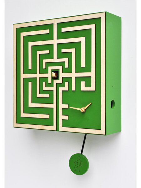 Cuckoo Clock with Pendulum LABYRINTH Dimensions 33x33xh 10 cm MDF Lacquered and Birch Green and White Case