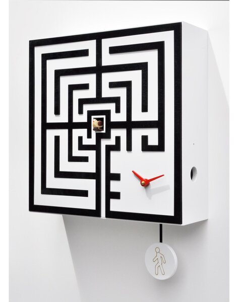 Cuckoo Clock with Pendulum LABYRINTH Dimensions 33x33xh 10 cm Case in Lacquered MDF and White and Black Birch