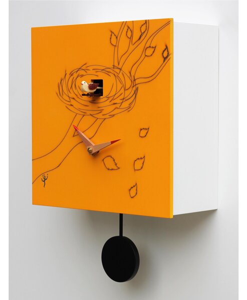 Wall Cuckoo Clock Nido 24.5x11xh24.5 cm, Lacquered MDF Case, Orange
