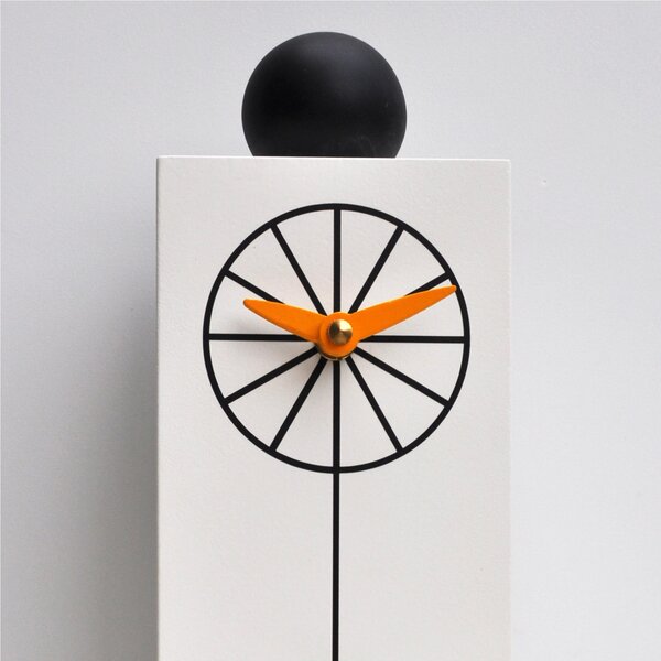 Wall or Tabletop Cuckoo Clock QQ Ziggurat 10.5x12xh38 cm, Lacquered MDF Case, Hand-Carved White Wooden Bird