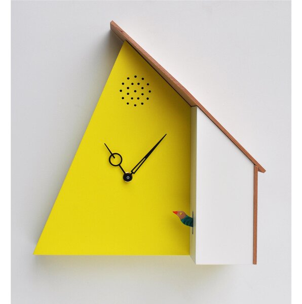 Cuckoo Clock QQ_HOUSE 78 Size 27x11xh 29 cm, Yellow Natural Lacquered MDF Case and Roof RAL 10116