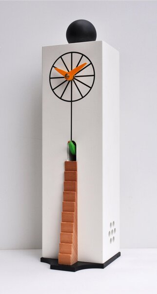 Wall or Tabletop Cuckoo Clock QQ Ziggurat 10.5x12xh38 cm, Lacquered MDF Case, Hand-Carved White Wooden Bird