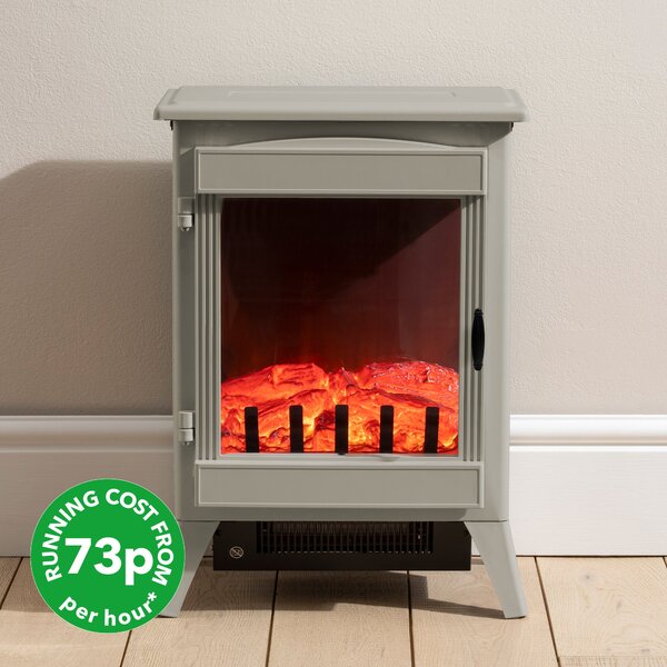 Dunelm 3 Sided Glass Contemporary Mushroom Grey Stove Heater, 59cm x 46cm x 35.5cm Mushroom