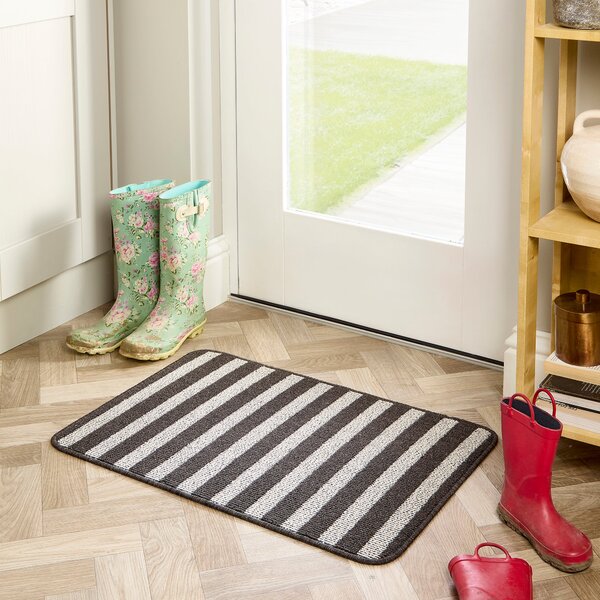 Marvel Wide Striped Washable Doormat Black