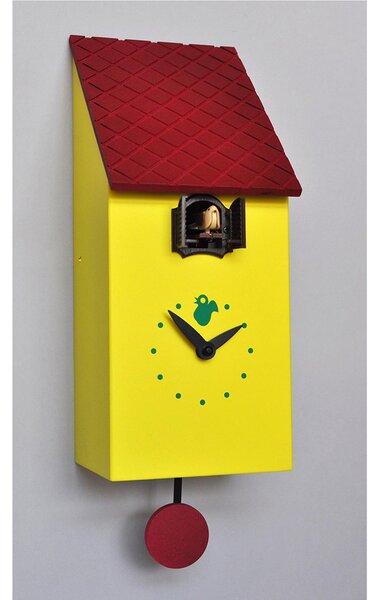 Portofino Cuckoo Clock 13x12xh30 with Yellow Lacquered Case and Brown Roof