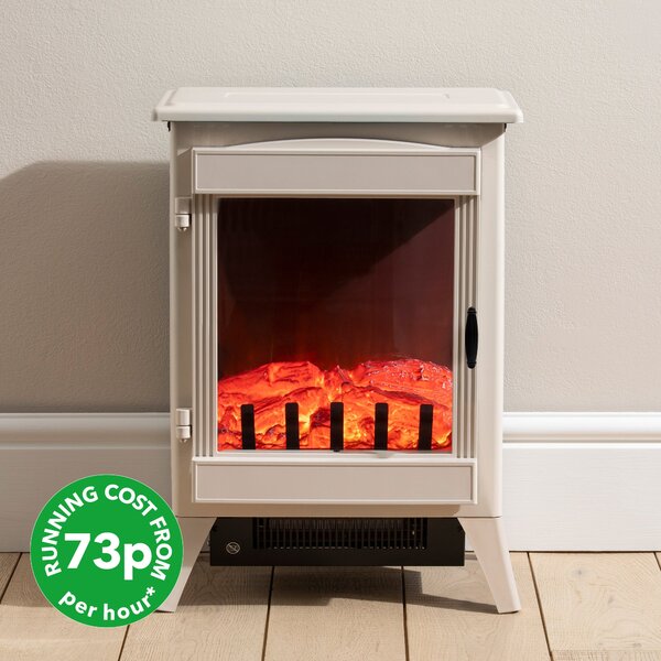 Dunelm 3 Sided Glass Contemporary White Sand Stove Heater, 59cm x 46cm x 35.5cm White Sand