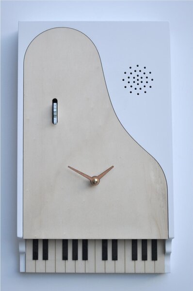 Cuckoo Clock with Wall Piano QQ_PIANOFORTE CODA Dimensions 36x8x h 21cm with Solid Wood Details in White Colour