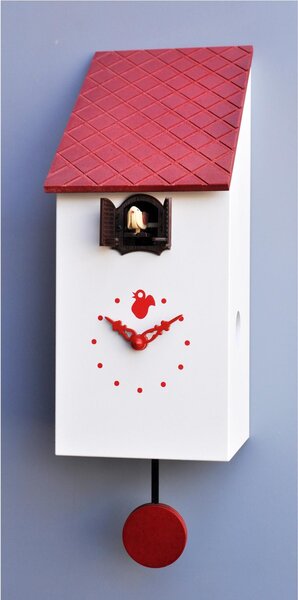 Portofino Cuckoo Clock 13x12xh30, White Lacquered MDF Case, Ral 9010, Brown Roof