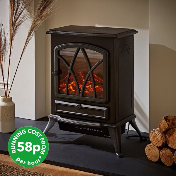 Dunelm Black Traditional Small Electric Stove Heater, Size: 55cm X 29.5cm X 42cm Black