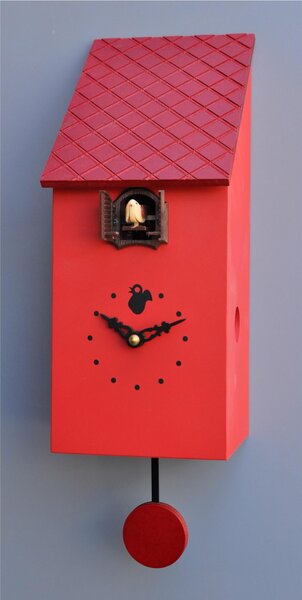 Portofino Cuckoo Clock 13x12xh30 Red Lacquered MDF Case with Brown Roof