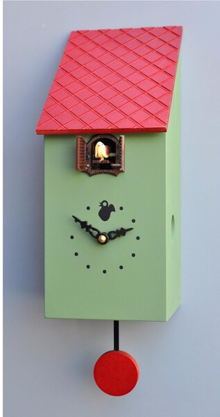 Portofino Cuckoo Clock 13x12xh30 Green Lacquered MDF Case, Ral6011 Brown Roof