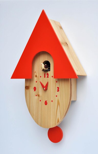 Cuckoo Clock with Pendulum for Children's Room 28x11xh44 cm Solid Larch Red Roof