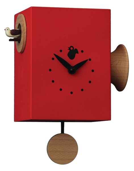 Wall Cuckoo Clock Trombettino 15x11xh16 cm Red MDF Case, Turned Solid Wood Trumpet