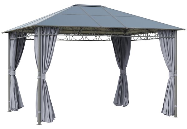 Outsunny 3.6 x 3(m) Hardtop Gazebo with UV Resistant Polycarbonate Roof, Steel & Aluminum Frame, Garden Pavilion with Curtains, Grey