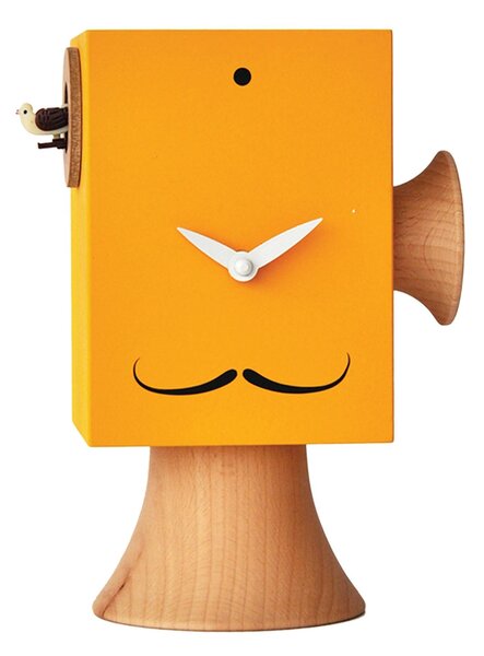 Dali Tabletop Cuckoo Clock 15x11xh24 cm with Turned Solid Wood Details, Yellow Colour