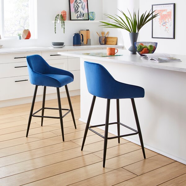 Radleigh Bar Stool, Velvet Classic Blue