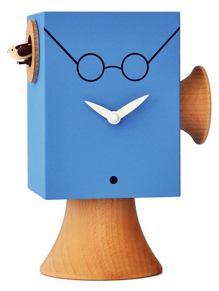 J.Lennon Tabletop Cuckoo Clock 15x11xh24 cm with Turned Solid Wood Details, Light Blue