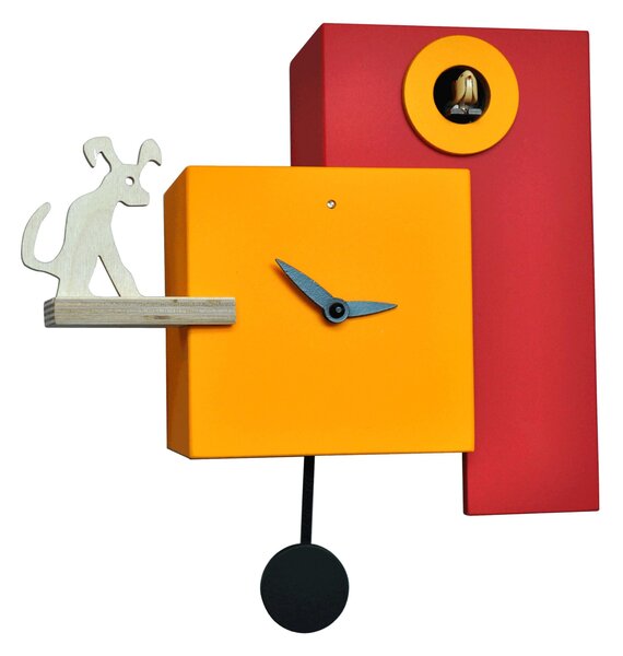 The Guardian Cuckoo Clock 25x12xh23 MDF Case with Yellow Red Birch Details