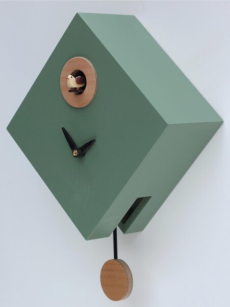 Cuckoo Clock with Rhombus Pendulum in Fine Wood 25x11xh25 cm Reseda Green Colour