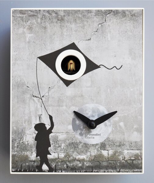 Wall Clock, D'Apres Banksy 16.5x10xh20 cm Black Lacquered MDF Case, Design by Ezio Pescatori