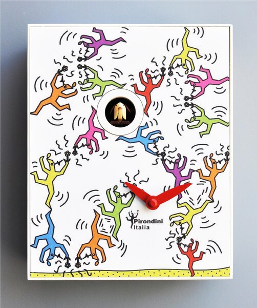 Wall Clock, D'Apres HARING 16.5x10xh20 cm, Lacquered MDF Case in Blue Colour